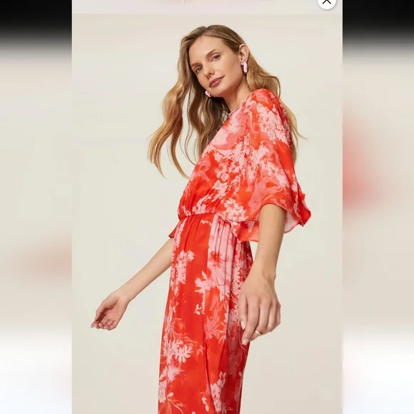 NWT PINKO Aquarius Tuta Jumpsuit  wide leg flutter sleeve pink sz 46 us 14 - Picture 4 of 11